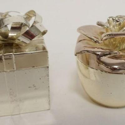 1148	2 METAL DRESSER BOXES, 1 SHAPED FLOWER AND GIFT BOX, TALLEST APPROXIMATELY 4 IN H
