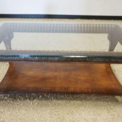 1164	GLASS TOP CABRIOLE LEG COFFEE TABLE, APPROXIMATELY 32 IN X 52 IN X 20 IN H
