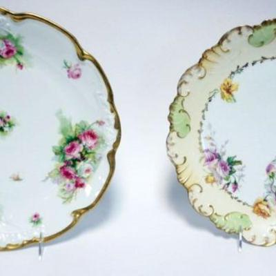 1027	2 LARGE LIMOGES PLATES EACH W/GILT BORDERS & IMAGES OF FLOWERS, J.P.L. FRANCE & B&H FRANCE, APPROXIMATELY 13 IN
