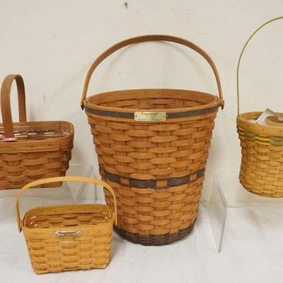 1225	ASSORTED LONGABERGER BASKETS WITH 1989 J.W. WASTE, 2008 DAFFODIL, 1997 TOUR BASKET SIGNED AND 1989 GATHERING BASKET
