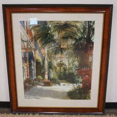 1103	LARGE FRAMED PRINT *INTERIOR OF PALM HOUSE*, APPROXIMATELY 43 IN X 49 IN OVERALL
