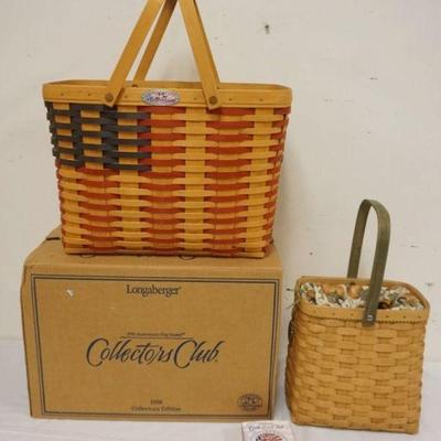 1211	ASSORTED LONGABER BASKETS WITH 1998 25TH ANNIVERSARY FLAG BASKET AND 2003 AUTUMN TOTE BASEKT
