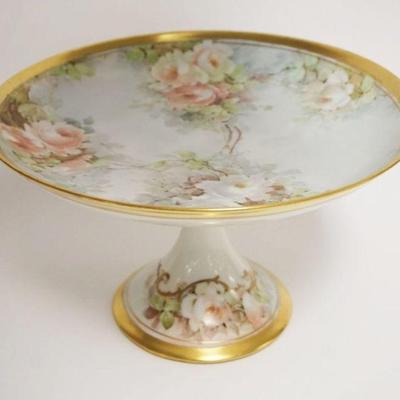 1006	KRAUTHEIM BAVARIAN HAND PAINTED COMPOTE, FLORAL PORCELAIN W/GILT RIM ACCENT, APPROXIMATELY 9 1/2 IN X 6 IN HIGH
