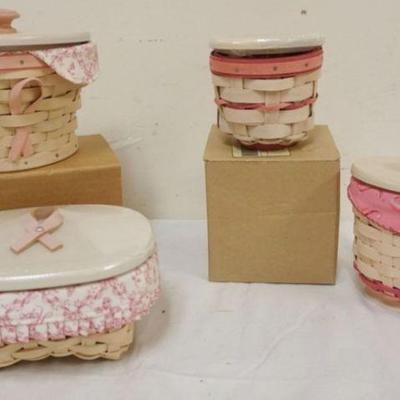 1218	ASSORTED LONGABERGER BASKETS WITH 2007, 2008, 2011 & 2013 HORIZON OF HOPE CANCER BASKETS
