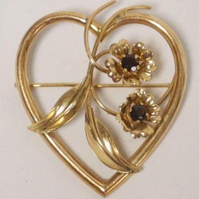 1135	10K RUBY/GARNET HEART PIN, 3.5 DWT INCLUDING STONES
