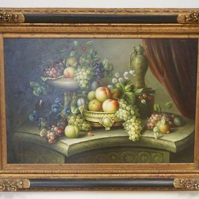 1099	LARGE CONTEMPORARY FRAMED OIL PAINTING ON CANVAS, STILL LIFE, ARTIST SIGNED LOWER LEFT, APPROXIMATELY 35 IN X 47 IN OVERALL
