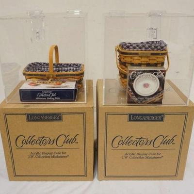 1223	ASSORTED LONGABERGER BASKETS WITH 2 J.W. MINI BAKETS WITH INSERTS AND PLASTIC CASES, 1 CASE CRACKED
