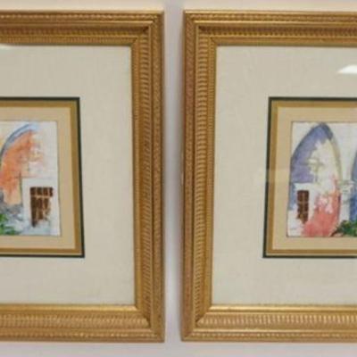 1105	MAYTE C. PARSONS, PAIR OF GILT FRAMED TRIPLE MATTED PAINTINGS , *COURT YARD*, EACH APPROXIMATELY 17 IN SQ, OVERALL
