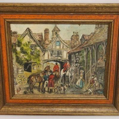 1087	FRAMED OIL PAINTING ON CANVAS, CONTINENTAL STREET SCENE, APPROXIMATELY 12 IN X 14 IN OVERALL
