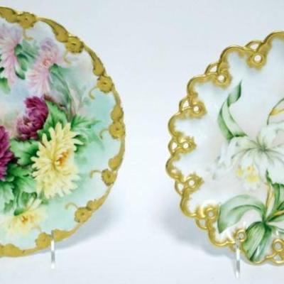 1026	LIMOGES HAND PAINTED PLATES EACH W/FLOWERS & GILT ACCENT EDGES, APPROXIMATELY 9 1/2 IN
