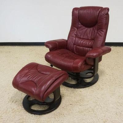 1161	LANE BUSSANDY LEATHER MID CENTURY MODERN STYLE SWIVEL ARM RECLINING CHAIR AND STOOL
