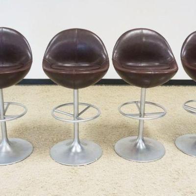 1181	SET OF 4 LEATHER SEAT SWIVEL BAR STOOLS ON METAL BASES, EACH APPROXIMATELY 41 IN H
