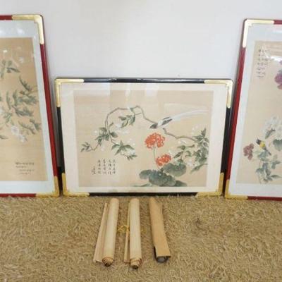 1251	GROUP OF FRAMED ASIAN ARTWORK & SCROLLS
