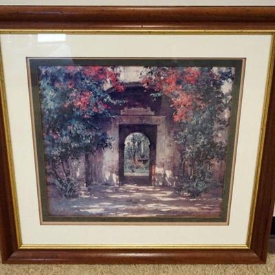 1102	FRAMED TRIPLE MATTED PRINT OF GARDEN ENTRYWAY, APPROXIMATELY 36 IN X 38 IN OVERALL

