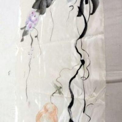 1123	ASIAN SILK SCARF SIGNED, APPROXIMATELY 36 IN X 14 1/2 IN
