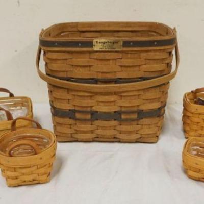 1212	ASSORTED LONGABERGER BASKETS WITH 1986 TWO PIE WITH 1987 2 TONE BASKET AND MISC BOOKING BASKETS
