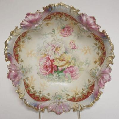 1032	RS PRUSSIA BOWL W/IMAGES OF ROSES, APPROXIMATELY 10 IN X 3 1/2 IN HIGH
