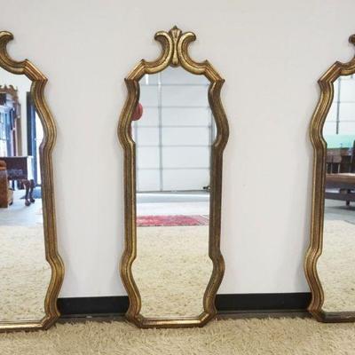 1175	3 HANGING MIRRORS IN GILT FINISHED WOOD FRAMES, EACH APPROXIMATELY 20 IN X 54 IN H
