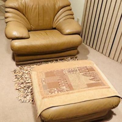 ITALIAN LEATHER CHAIR AND OTTERMAN