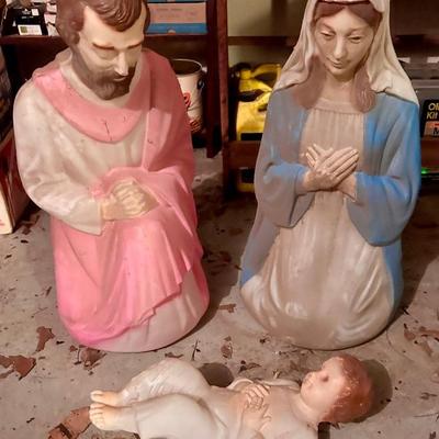 28” Lighted Blow Mold 3 Piece Nativity Holiday Holy Family Set Christmas Jesus