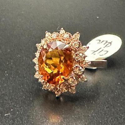 Citrine and diamond ring on 14k gold setting, included appraisal certificate