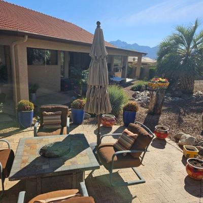 Patio set with propane firepit table