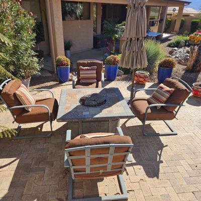 Patio set with propane firepit table