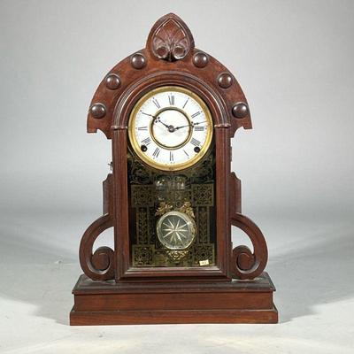 CARVED WOOD & GILT GLASS SHELF CLOCK | No. 55

