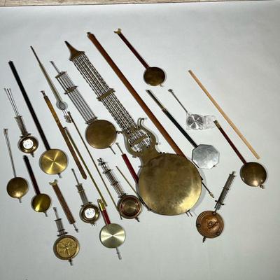 (13pc) LARGE GROUP MISC. PENDULUMS | Including pressed brass, steel, monogram, adjustable, etc. - l. 38 in (Largest)

