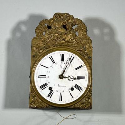 BRUNET A LESAY WAG ON THE WALL CLOCK | French wall clock with two weights and lyre-form pendulum, hand-decorated enameled face, with...