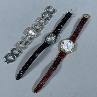(3pc) MIXED WOMEN'S WRISTWATCHES | Including: DKNY wristwatch, SKC Quartz stainless steel wristwatch, and London Quartz wristwatch....