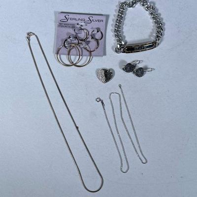STERLING SILVER JEWELRY | Including: engraved "Mark" bracelet marked "925" on band and chain clasp (41.8g), pair of...