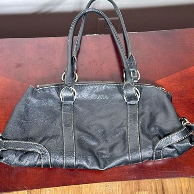 PRADA BLACK LEATHER PURSE | PRADA branded black leather purse with take on inside labeled “Prada / Milano / Made in Italy". - h. 6 x...