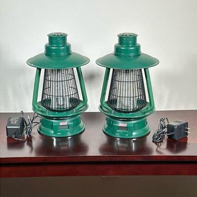 (2pc) PAIR COLEMAN ELECTRIC BUG ZAPPERS | Pair of plug-in Coleman portable bug zapper lamps. - h. 13 x dia. 8 in


