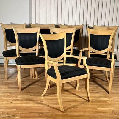 (8pc) POSTMODERN ITALIAN DINING CHAIRS | Including 2 armchairs and 6 side chairs with black upholstery and light wood frame, Made in...