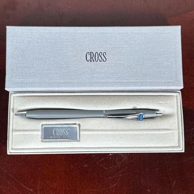 CROSS BALLPOINT PEN | Cross Grey 2102 ballpoint pen in case. - h. 1 x w. 2.5 x l. 6.5 in


