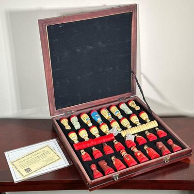 THOMAS PACCONI CHESS SET | Thomas Pacconi Classics chess and checkers board with hand crafted pieces. - h. 2 x w. 17.5 x l. 17.5 in

