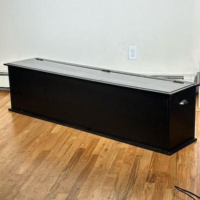 Wood STORAGE BRNCH | Black painted wood storage bench with large storage space beneath seat. - h. 16.5 x w. 65.5 x d. 14 in

