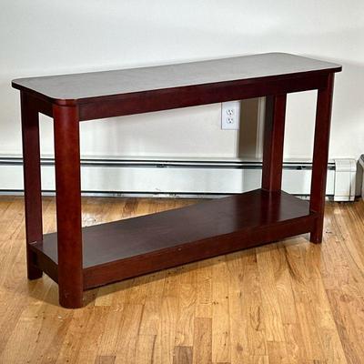 WOOD CONSOLE TABLE | Wood console table with rounded legs and 2 shelves. - h. 28.5 x w. 48 x d. 15.5 in

