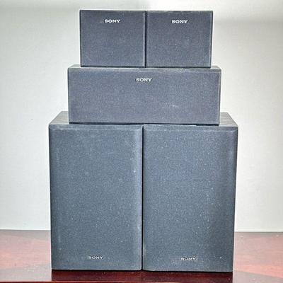 (5pc) SONY SURROUND SOUND SPEAKERS | Including: pair of large SS-U4030 speakers, center SS-CN9 speaker, and pair of smaller SS-SR9...
