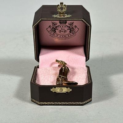 JUICY COUTURE COWBOY BOOT CHARM | Rare Juicy Couture Brown cowboy boot charm with full intact stirrup in original box, boot approx. 2 x 1...