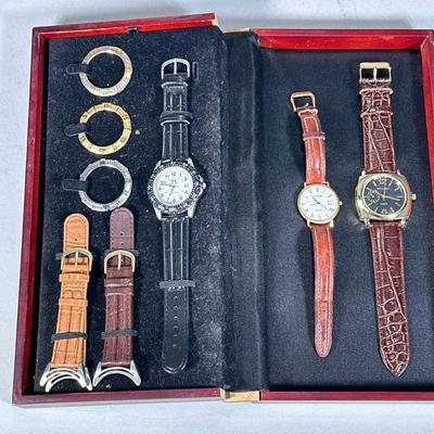 (3pc) MIXED LEATHER WRISTWATCH LOT | Including: Calvin Hill interchangeable watch set with 4 dials and 3 leather bands, Milagro Quartz...