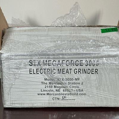 NIB MEGAFORCE MEAT GRINDER | New in box MEGAFORce 3000 series Air Induction - Air Cooled Meat Grinder. - h. 9 x w. 11 x l. 18.5 in (box)

