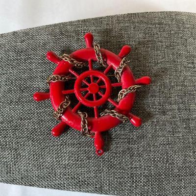 Ships Wheel enamel brooch
