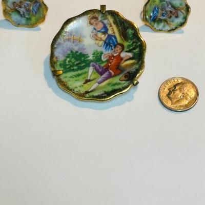 Limoges brooch and earring set