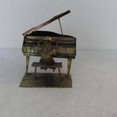Vintage Metal Sculpture Man Playing Piano Music Box - Plays "Humoresque" by Dvorak