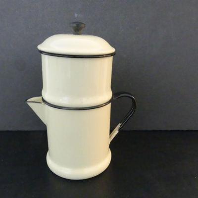 Vintage 1930s-1940s Cream/Black Enamel Ware Coffee Percolator