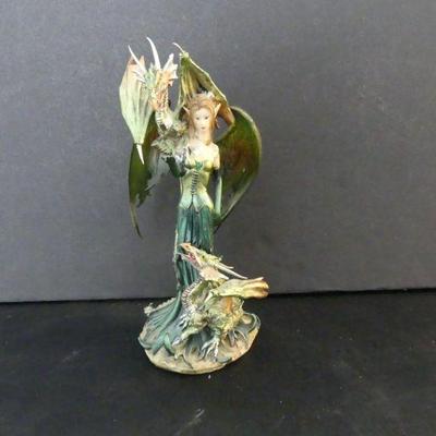 George S. Chen Fairy with Green Dragons #91278 - 9½" Tall
