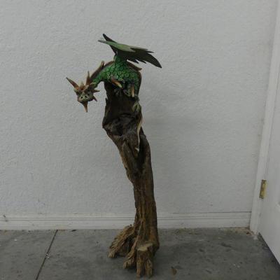 Rare Dragon Perched on Driftwood Statue - 36" Tall