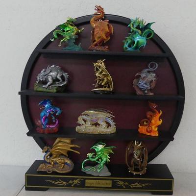 Ashton-Drake Galleries "Dragons of the Lost World" Collection of 12 Figures in Display Shelf - With COAs